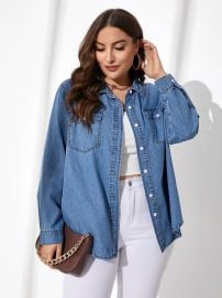 EMERY ROSE Plus Flap Pocket Denim Shirt | SHEIN USA at Shein